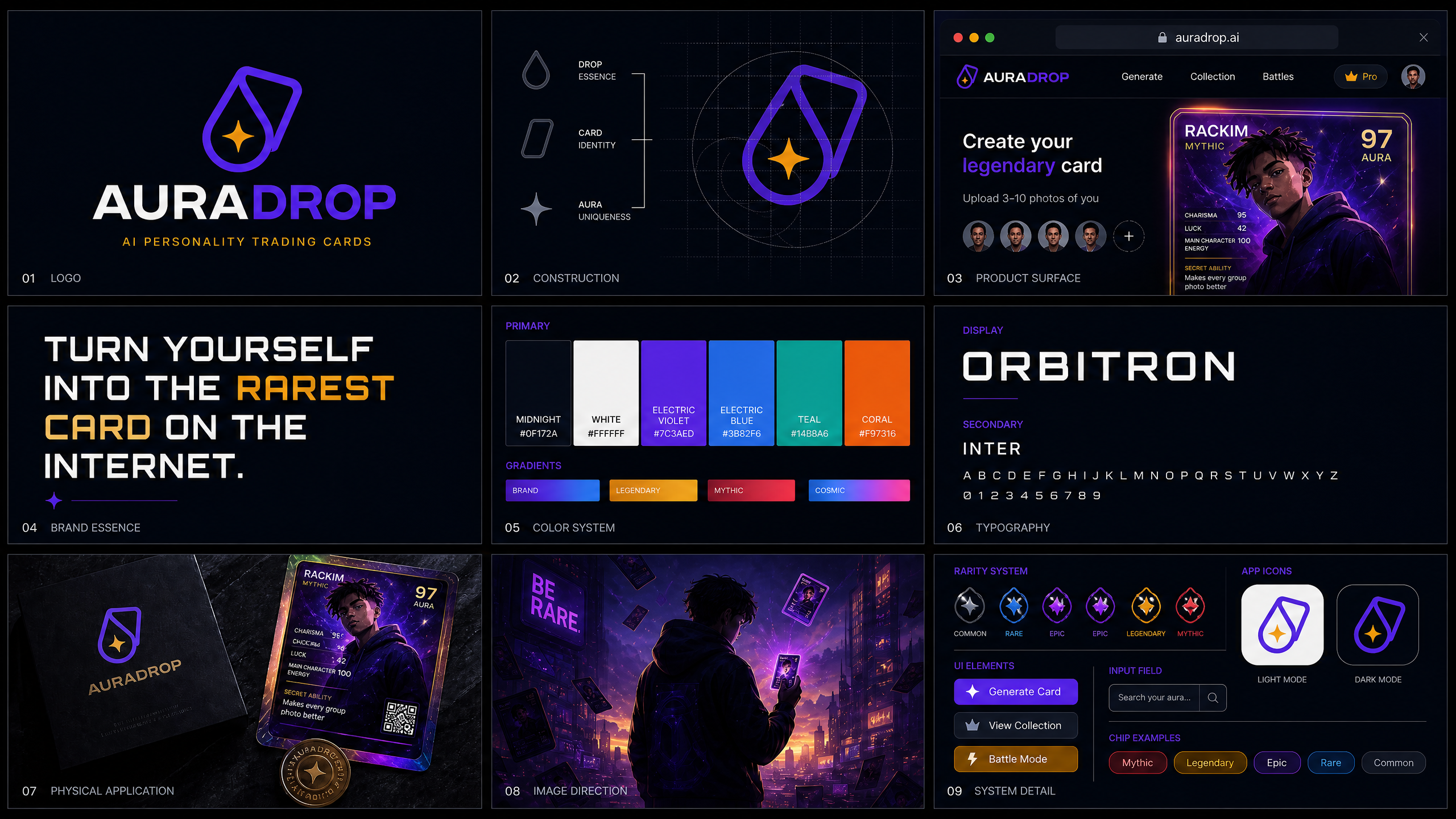 AuraDrop — sample personality trading cards