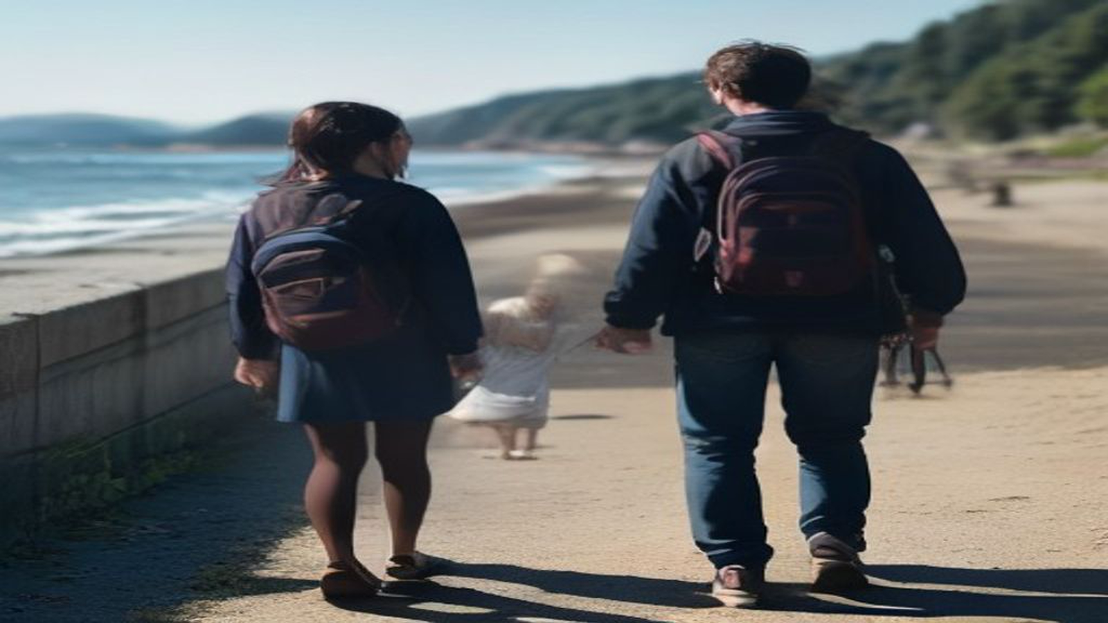 A calm, child-centered two-home handoff along a coastal path.