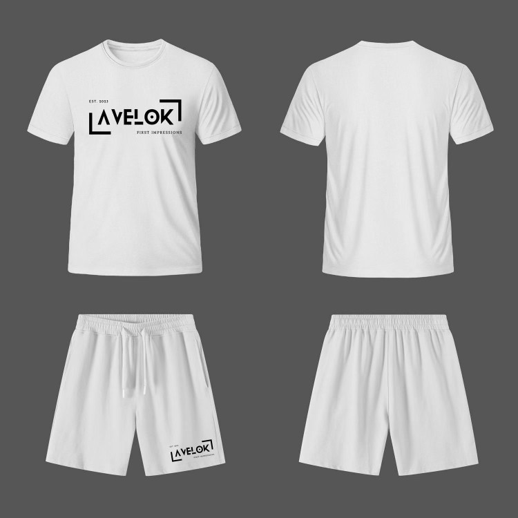 Avelok white matching tee-and-short set, front and back views