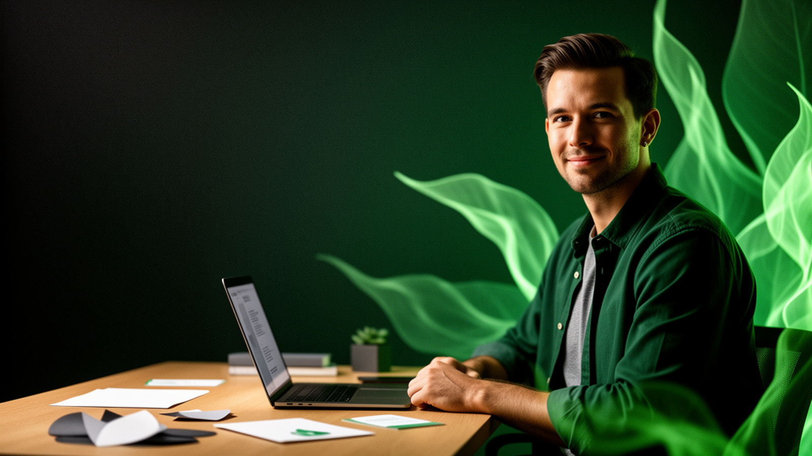 Insurance professional working at a desk with a laptop
