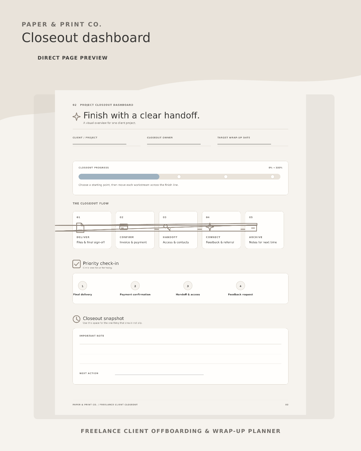 Client offboarding planner dashboard page