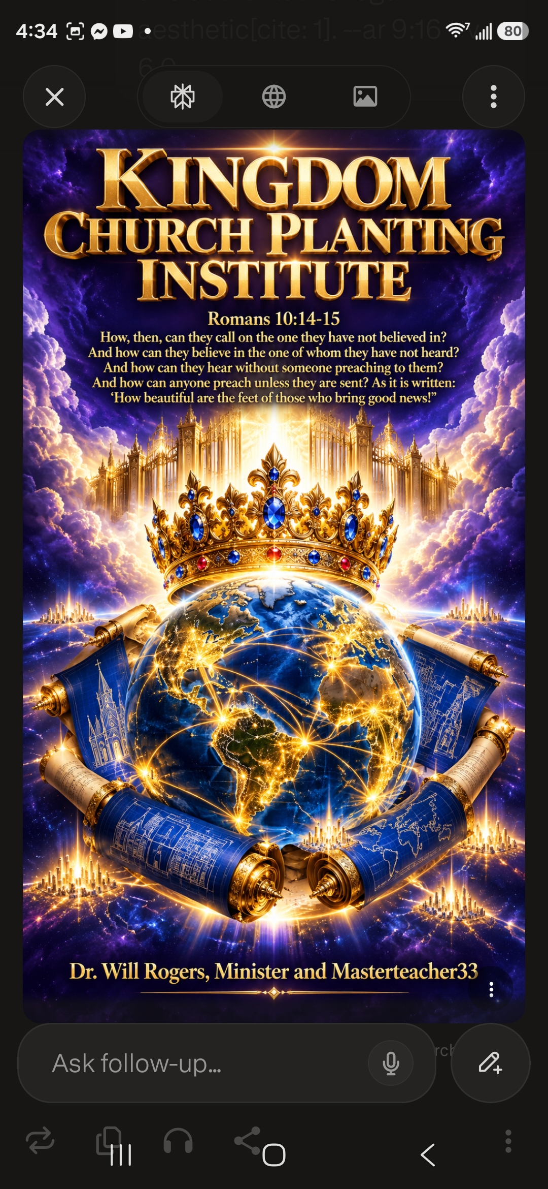 Kingdom Church Planting Institute artwork with a crowned globe and Romans 10:14-15.