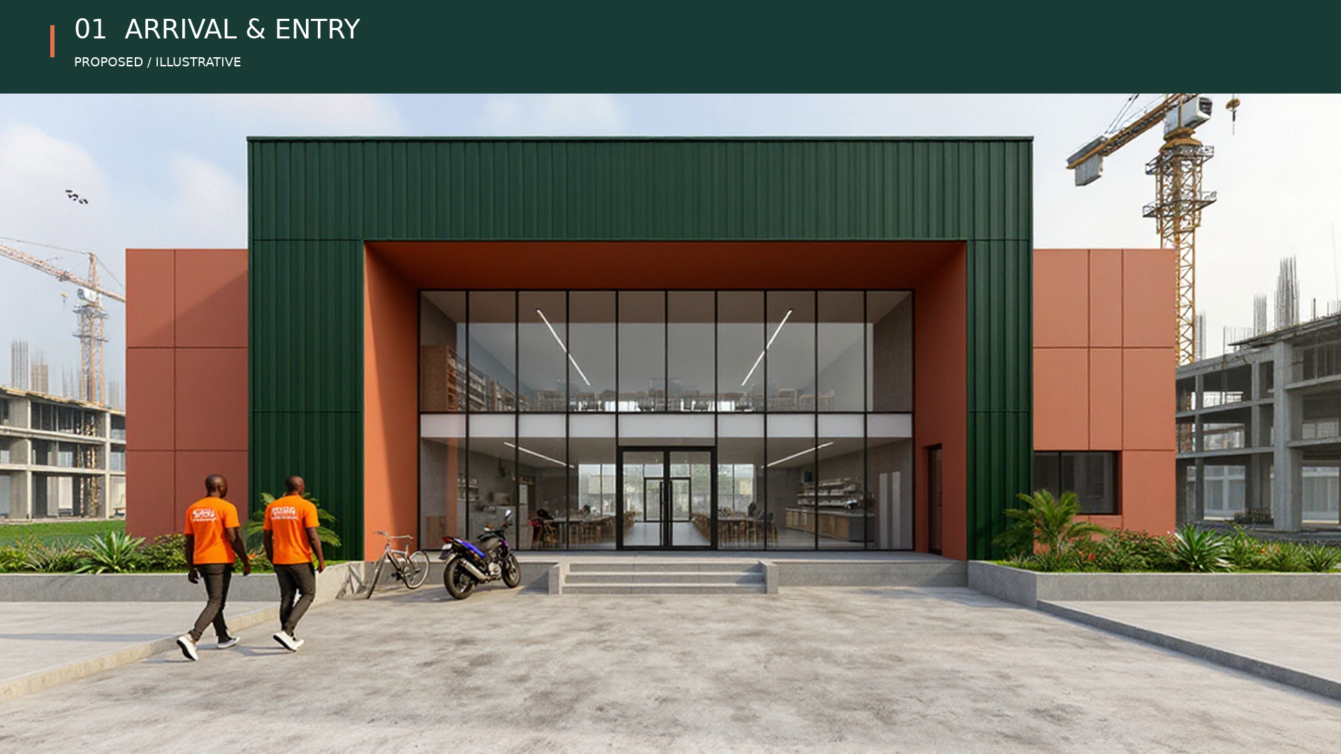 Proposed visualisation of the Food District Yaba Flagship arrival and entry.