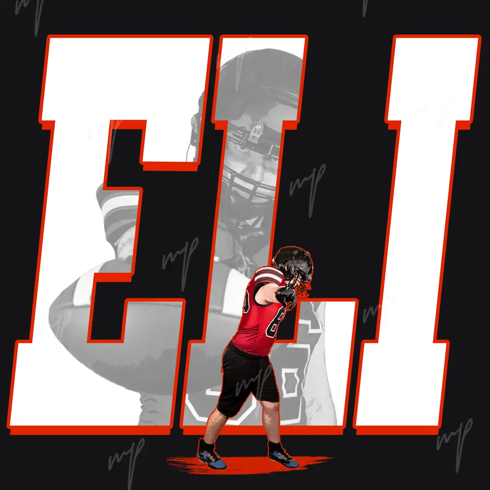 A football player in a red number 86 uniform layered over oversized white numerals.