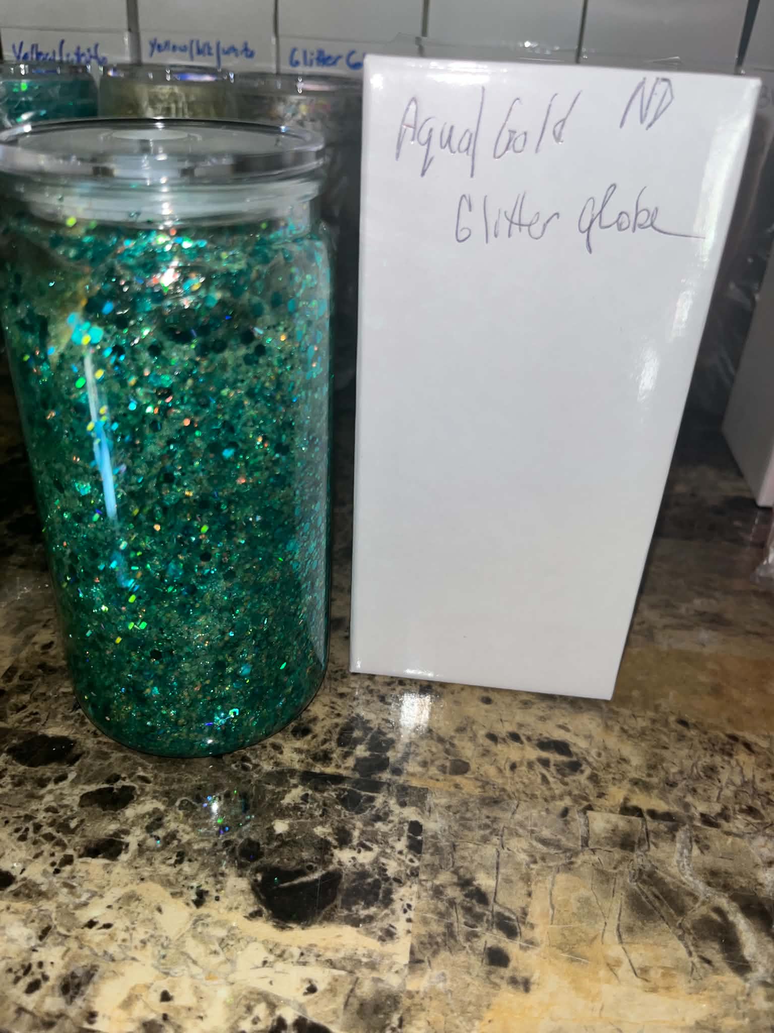 Aqua/Gold Glitter Globe