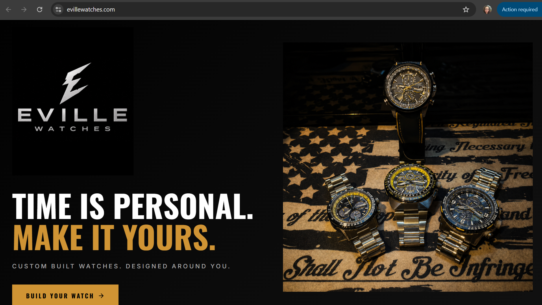 Eville Watches live site — homepage screenshot
