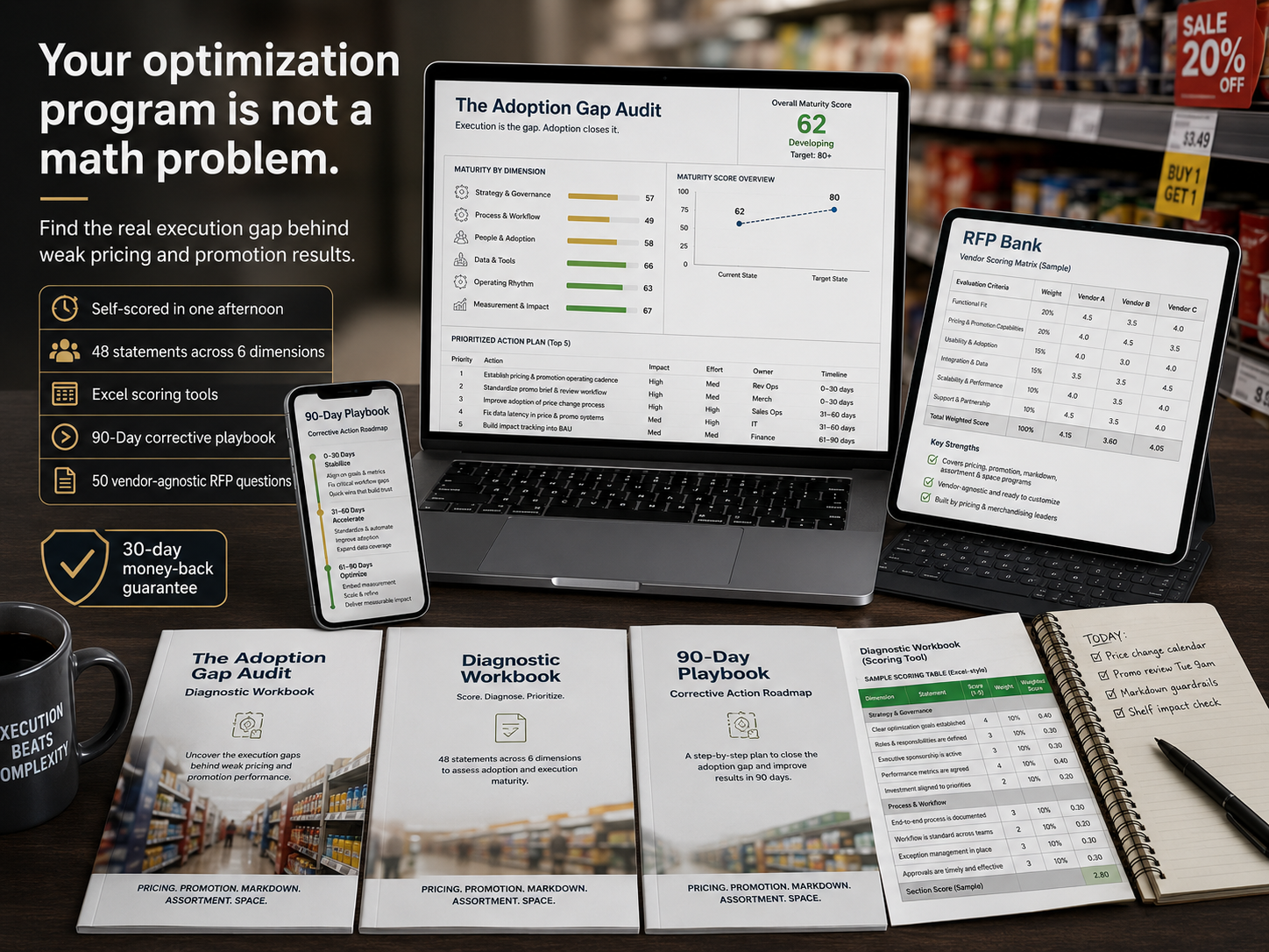 The Adoption Gap Audit kit with diagnostic workbook, 90-day playbook, and RFP bank