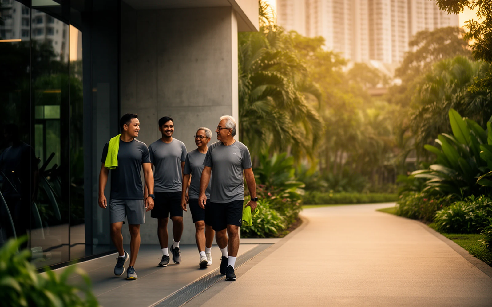 Neighbours outside a residential gym in a Singapore estate