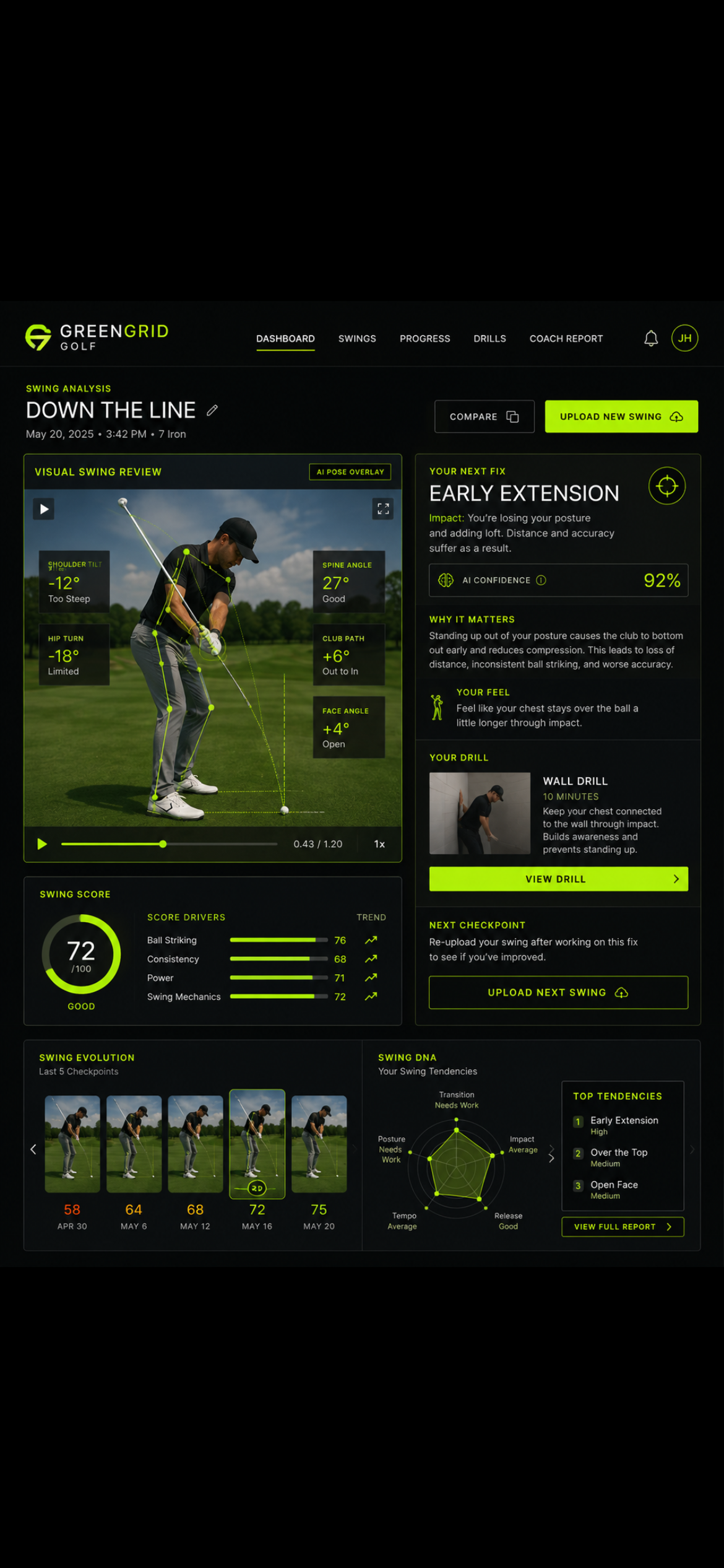 Golfer captured during a down-the-line swing