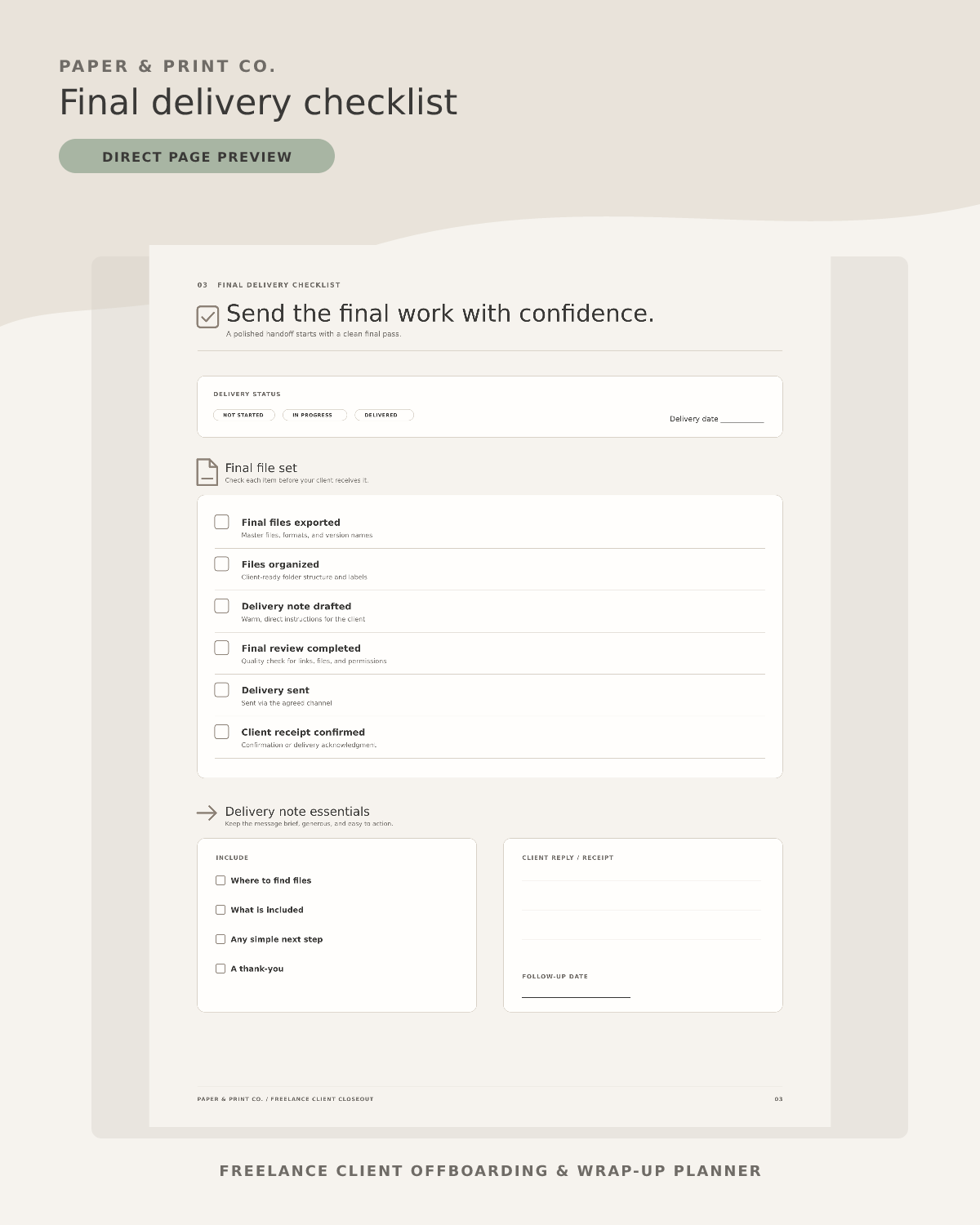 Client offboarding planner final delivery page