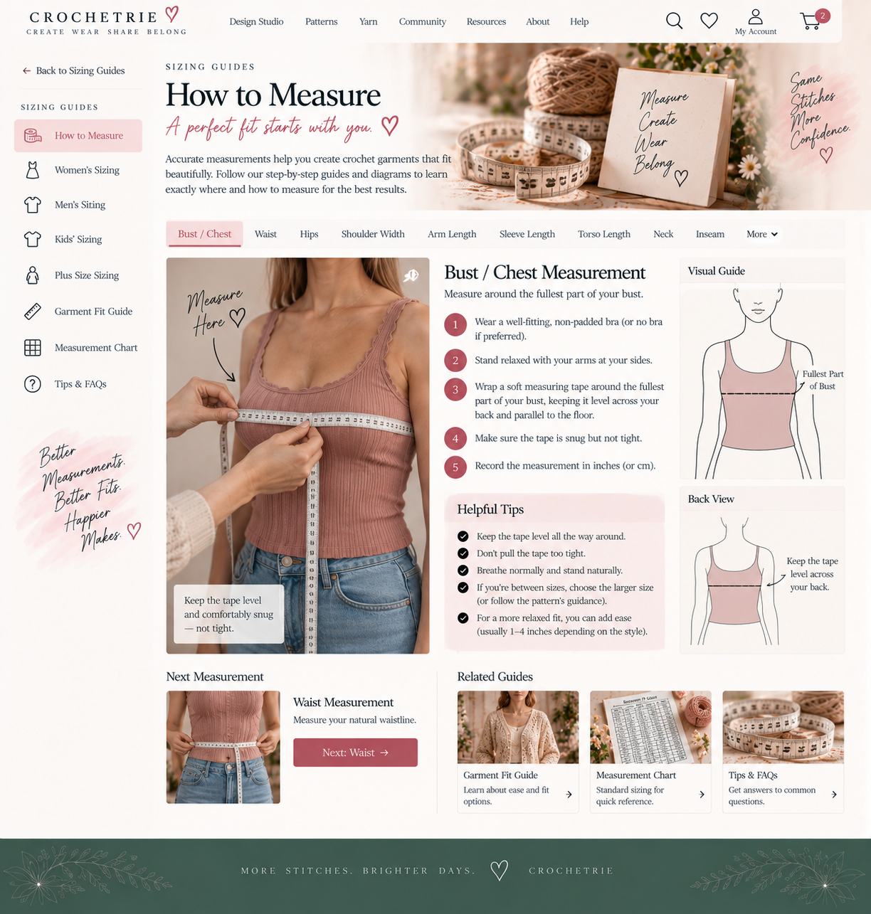 Illustrated guidance for an individual crochet measurement