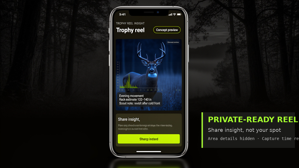 RackPulse concept preview showing a planned private-ready trophy reel with share controls