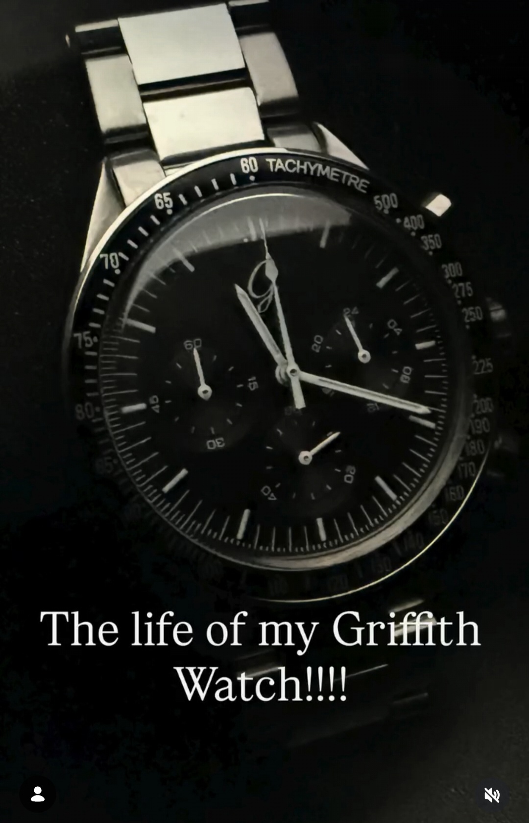 The Griffith — Omega-style chronograph dramatic black and white close-up