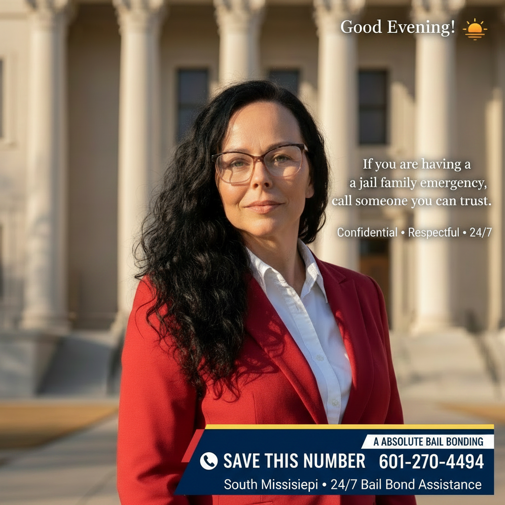 Cissy Nall outside a local courthouse in a red blazer