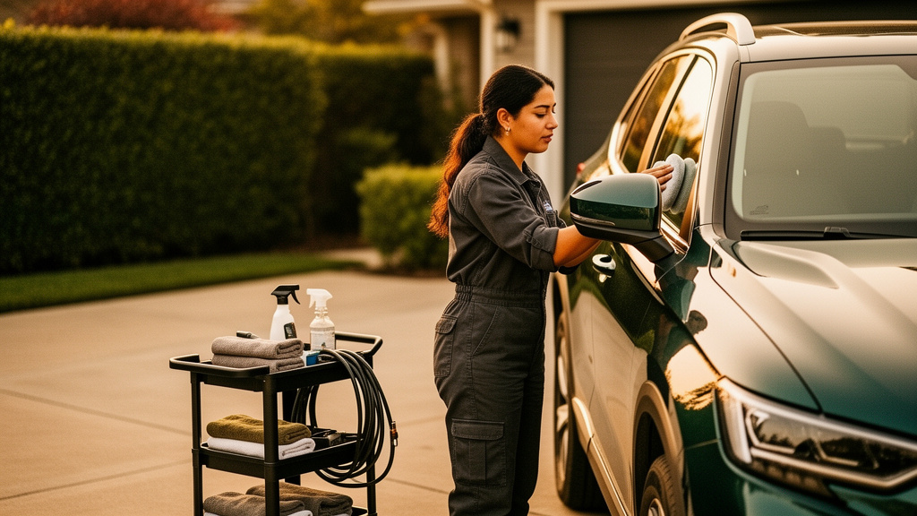 Illustrative mobile auto detailing service scene