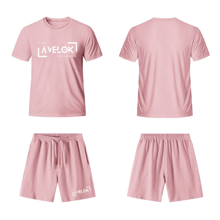 Avelok blush pink matching tee-and-short set, front and back views