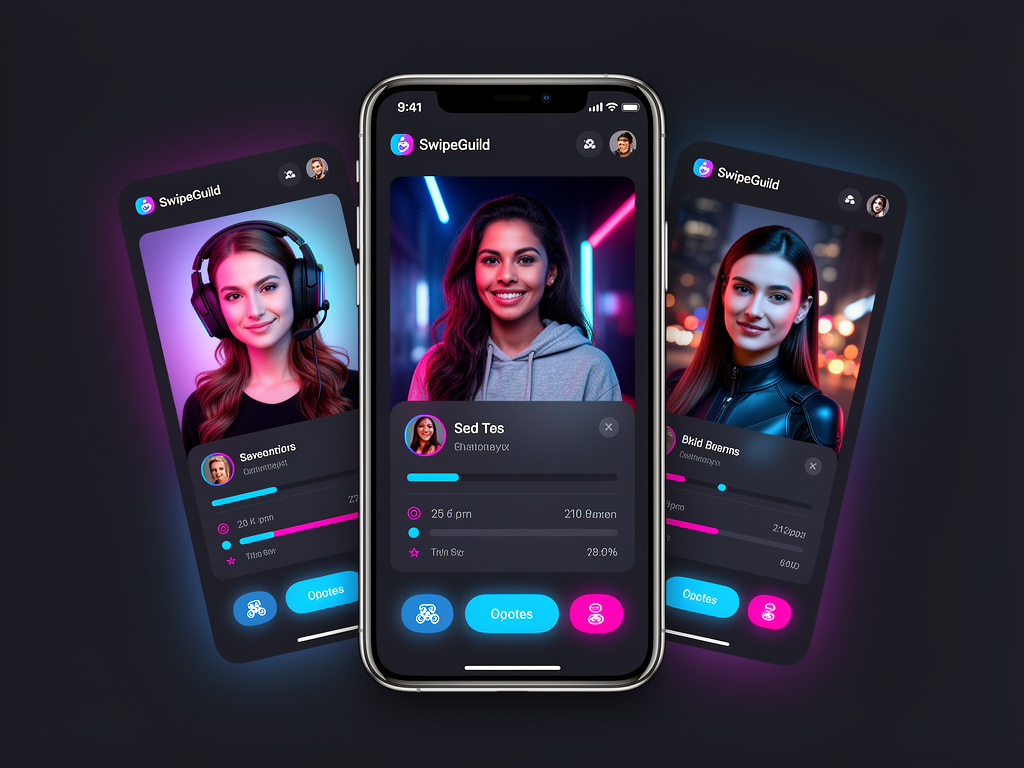 SwipeGuild preview showing stylish adult gamer profiles