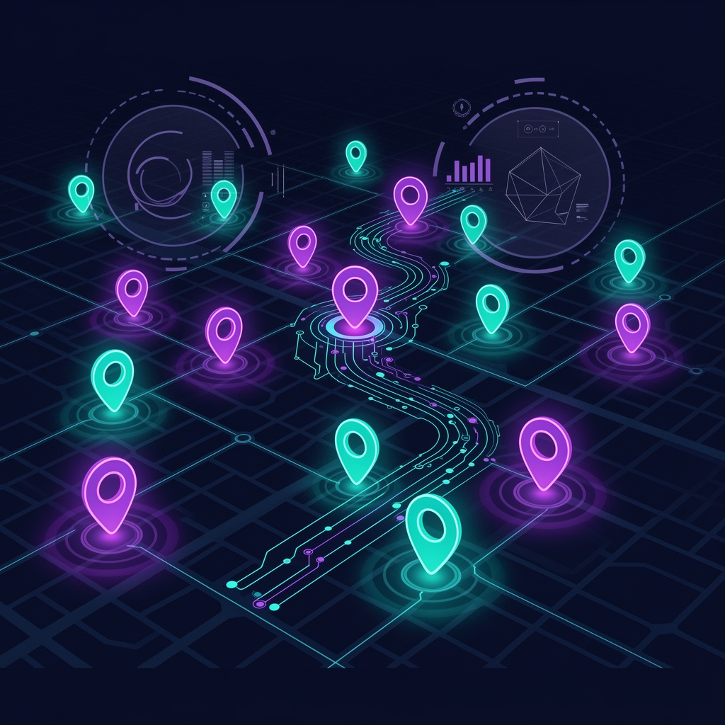AI-generated city map with glowing challenge trails