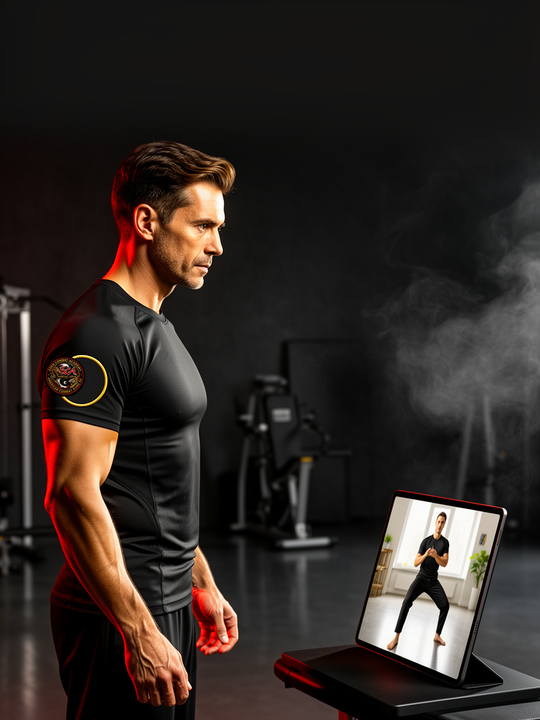 ECA instructor providing private virtual martial arts coaching with the ECA patch visible on their training gear