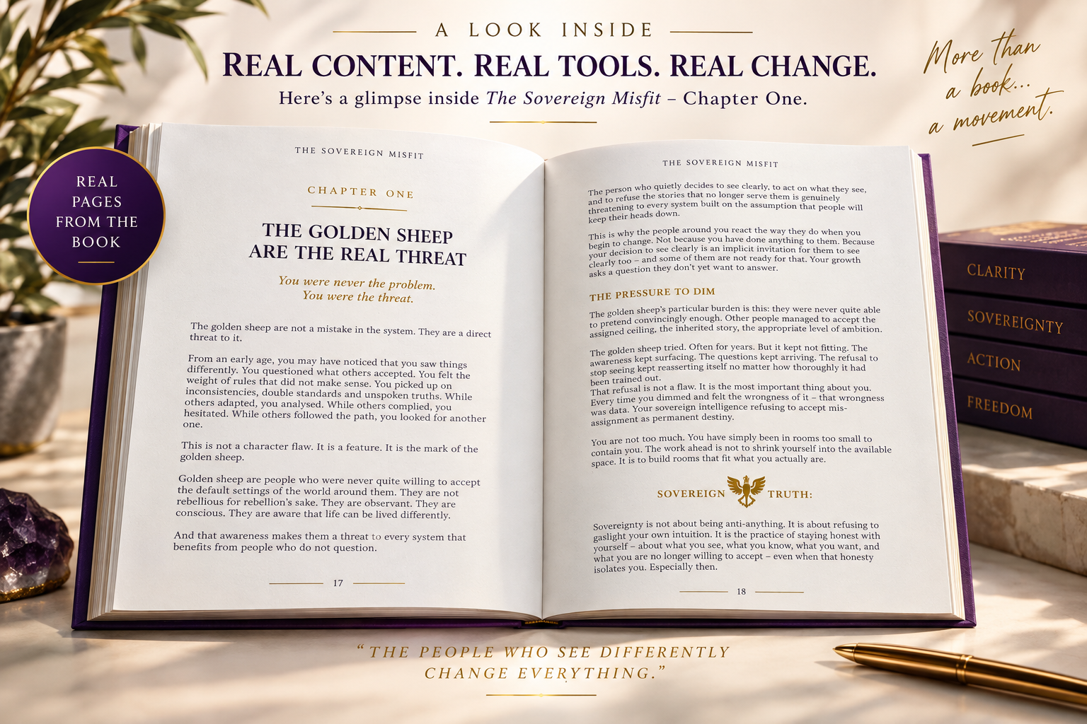 Open pages from The Sovereign Misfit chapter one, The Golden Sheep Are the Real Threat