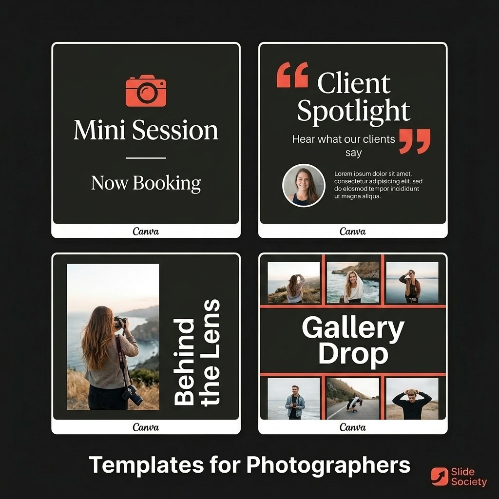 Photographer Canva template preview — 6 template styles in a grid