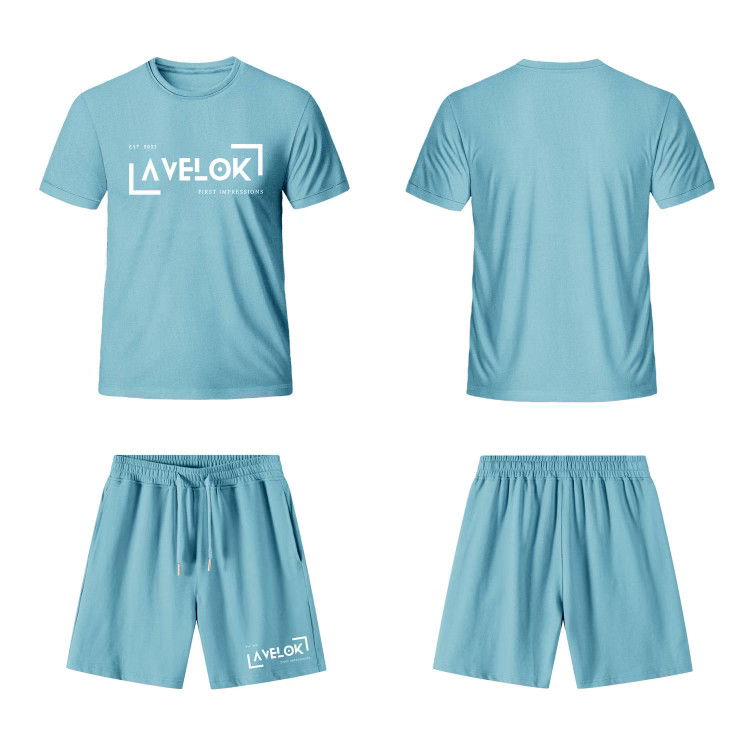 Avelok ice blue matching tee-and-short set, front and back views