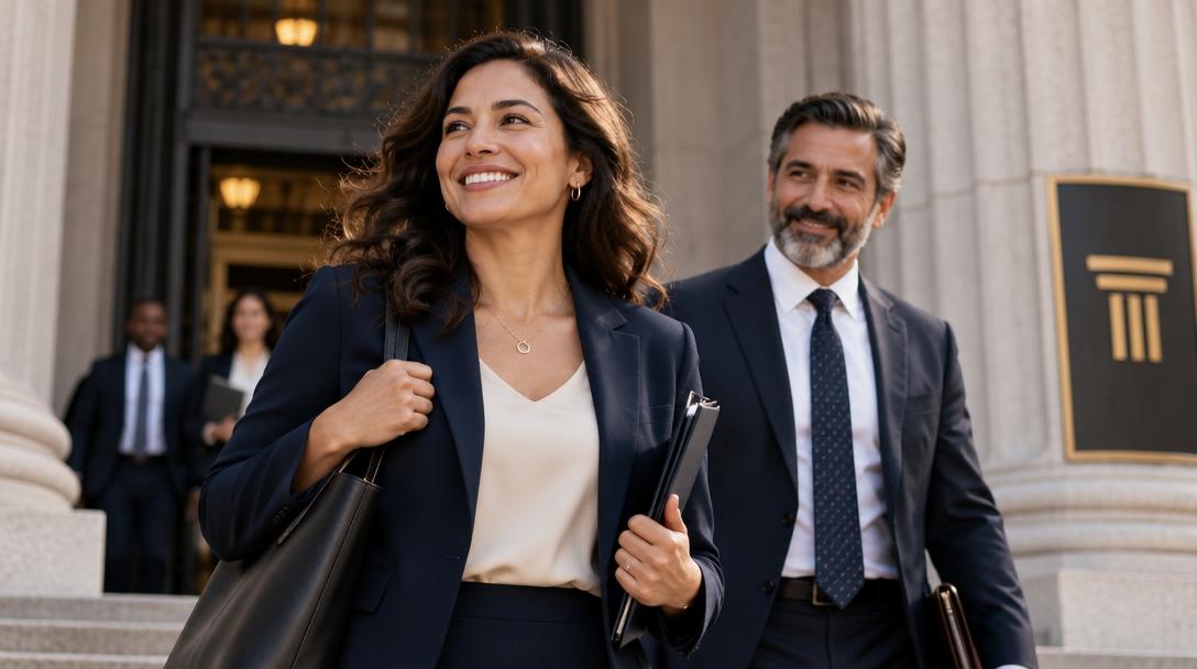 Illustration of a person feeling more at ease after organizing questions for an upcoming attorney consultation.