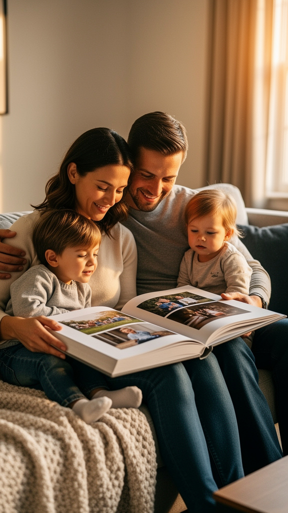 A family reading a finished Forevery memory book together