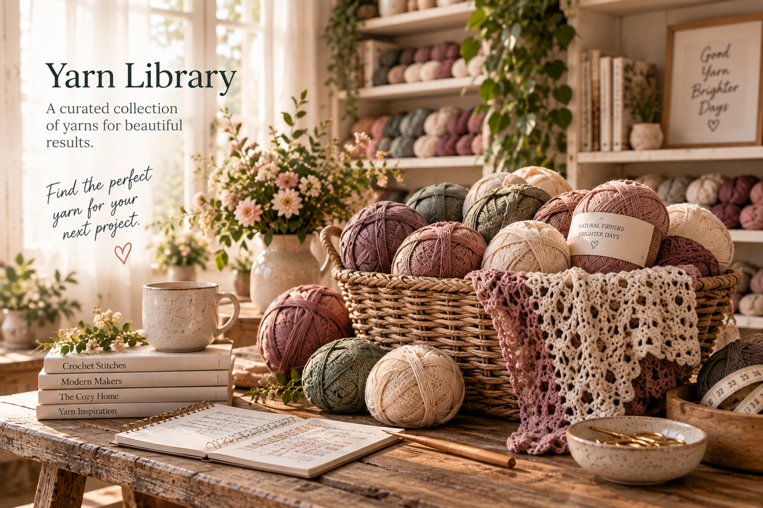 Yarn and crochet tools arranged for project planning