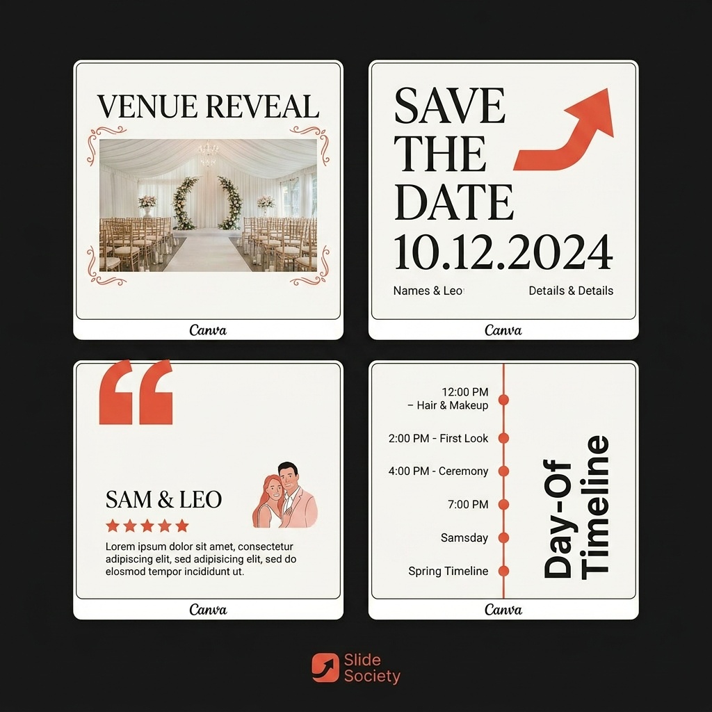 Wedding planner Canva template preview — 6 template styles in a grid