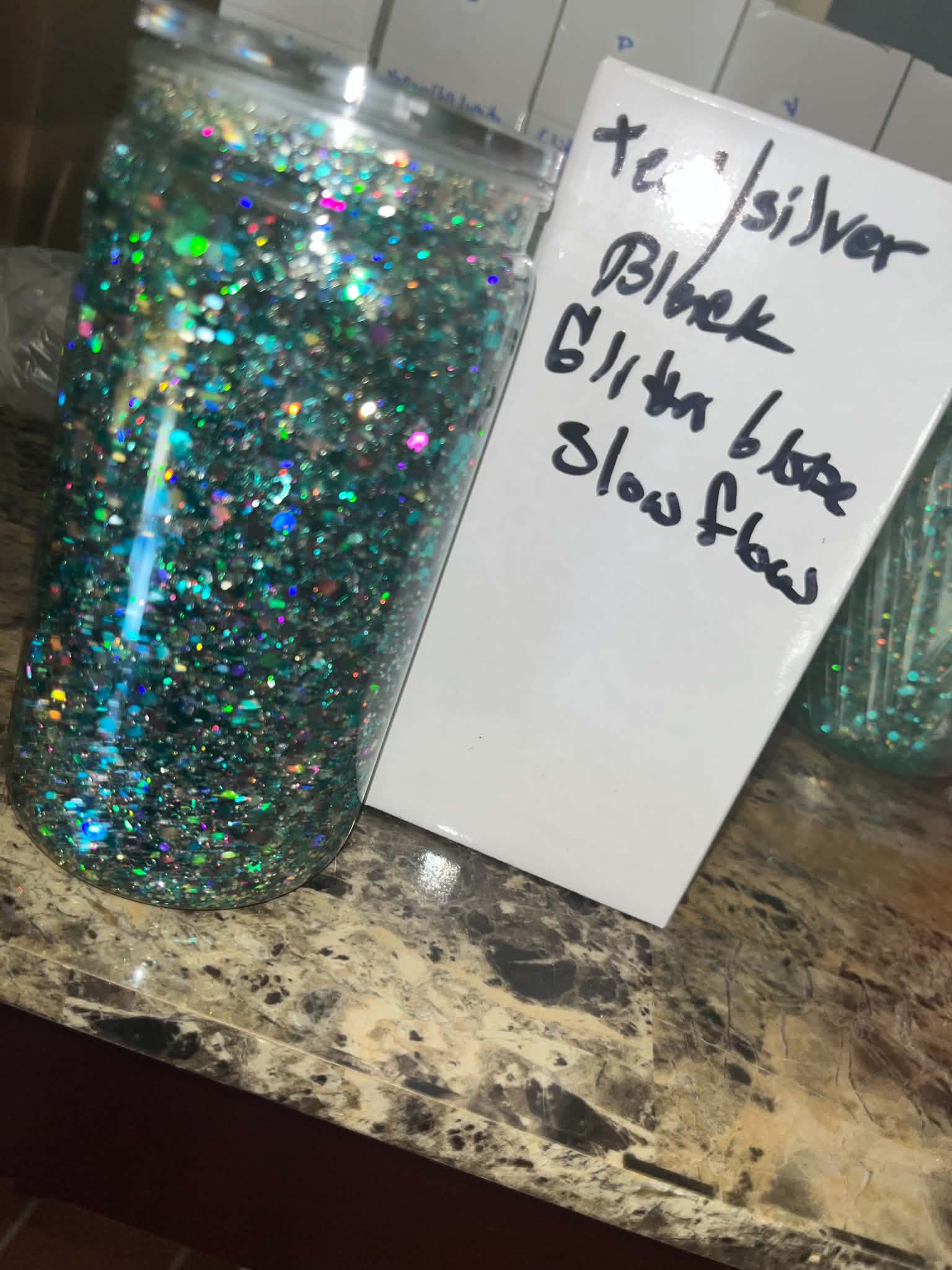 Teal/Silver/Black Glitter Globe