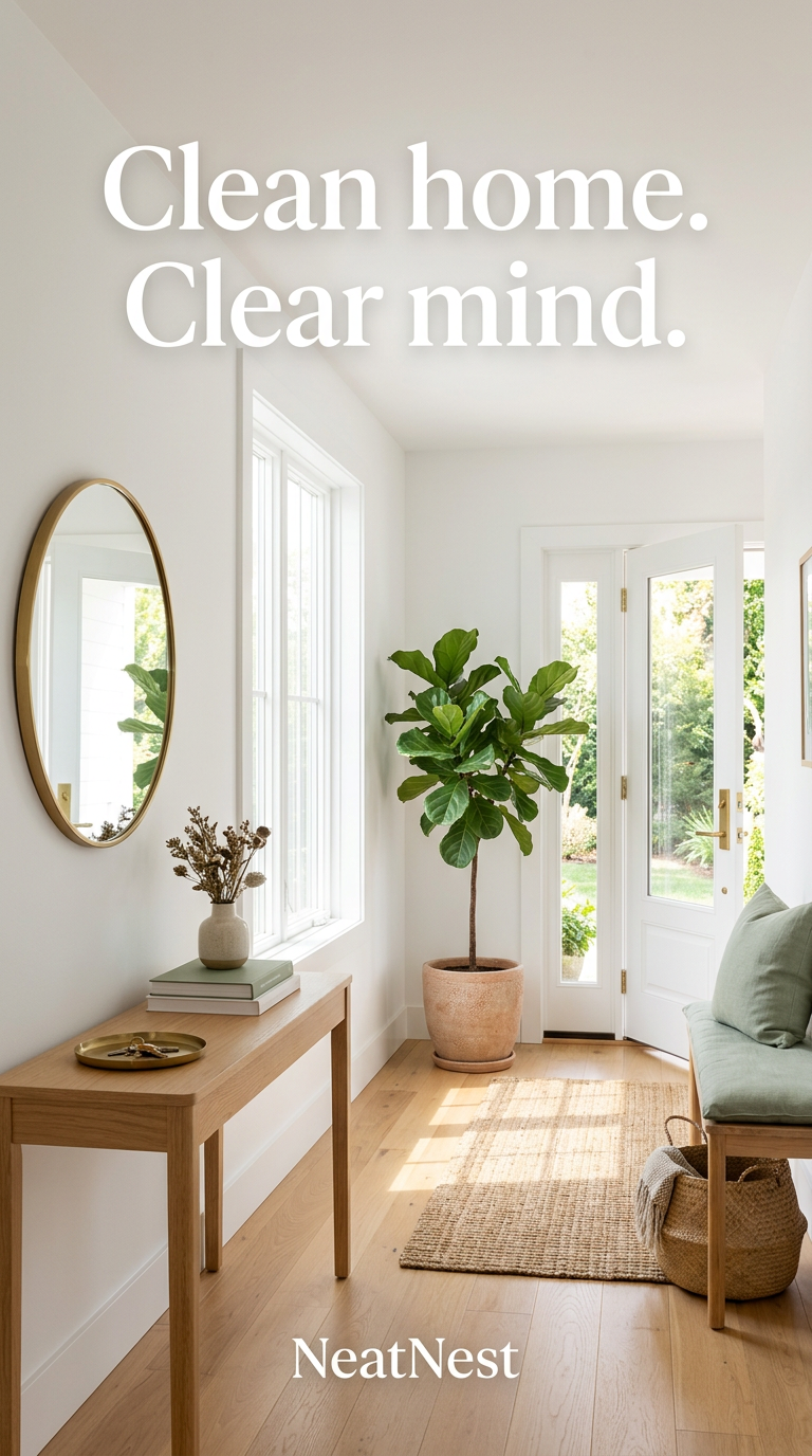 Fresh, light-filled entryway prepared for a peaceful welcome home