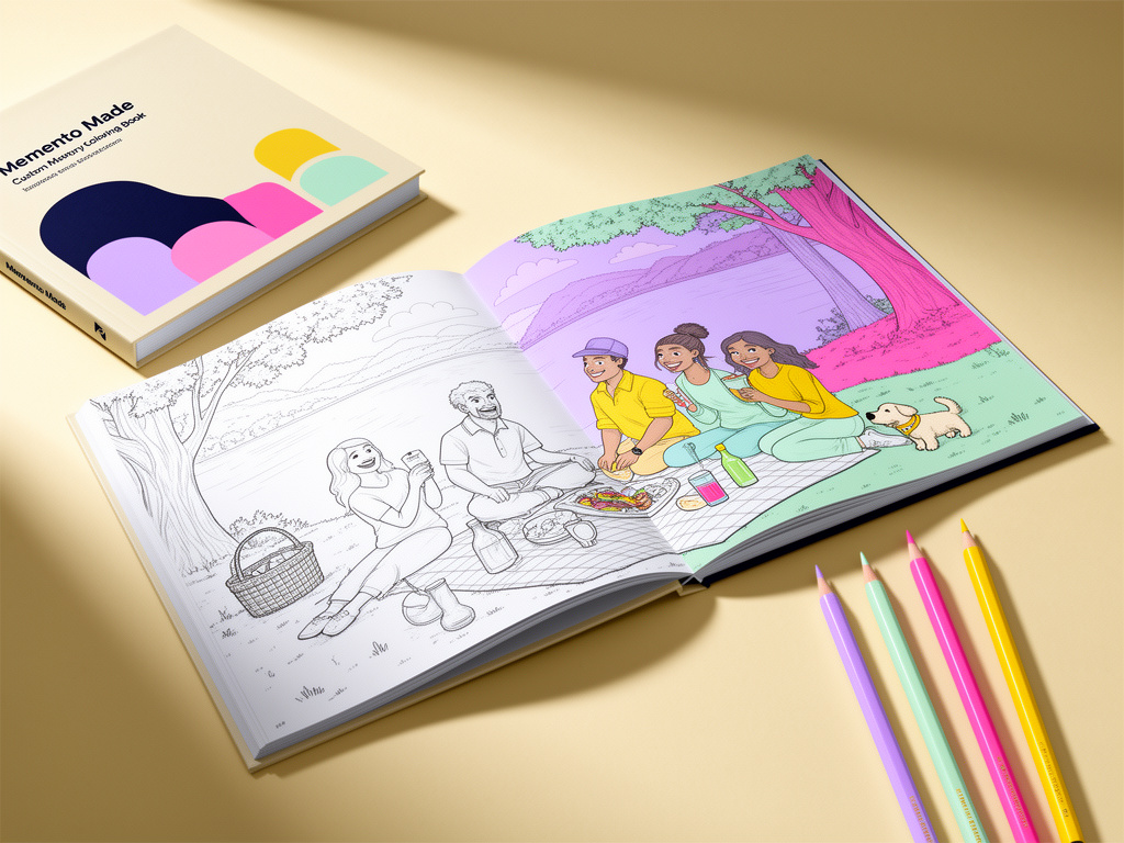 Illustrative Custom Memory Coloring Book cover design with playful personalized artwork