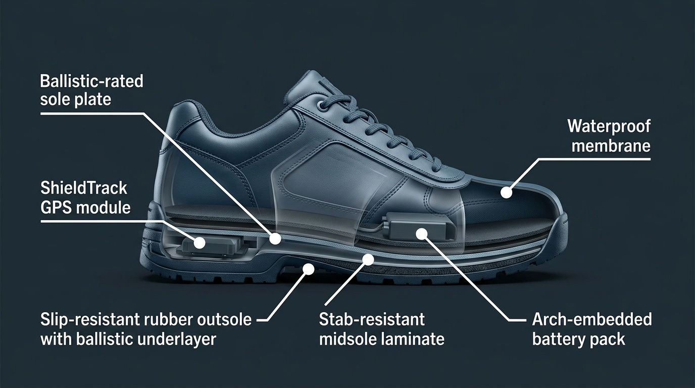 Commercial Work Shoe ballistic shoe cutaway — internal layer view