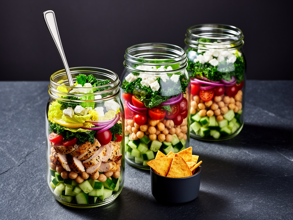Greek chicken crunch salad jars