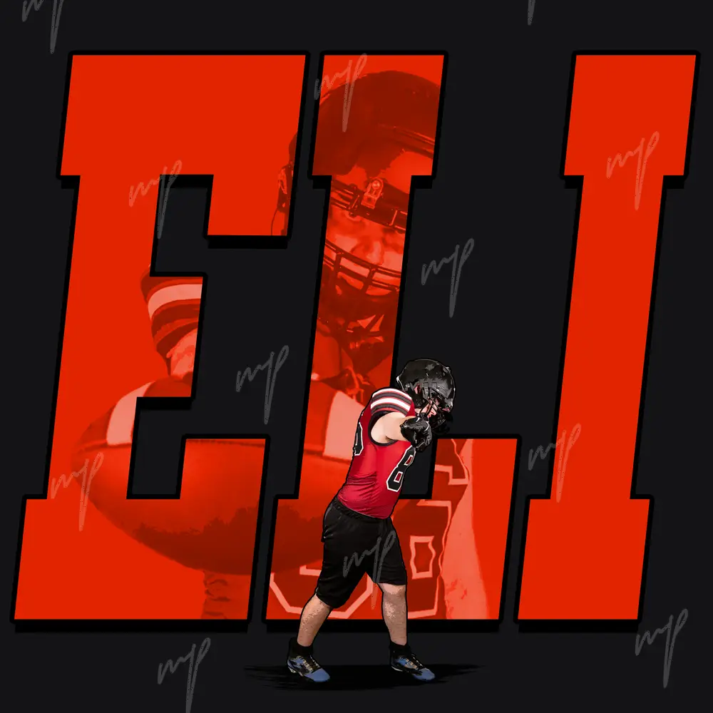 A football player in a red number 86 uniform centered over large red number forms.
