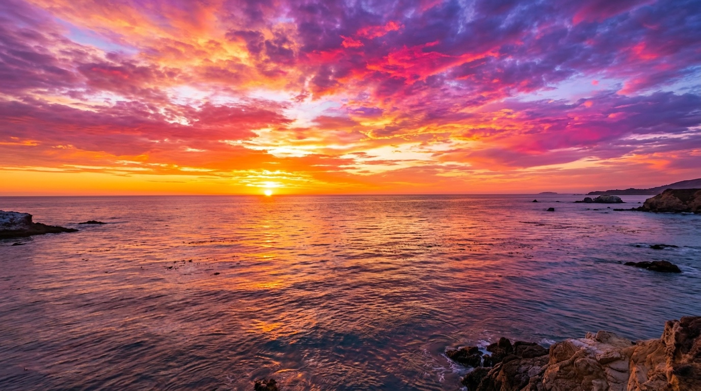 Multicolored sunset over the ocean