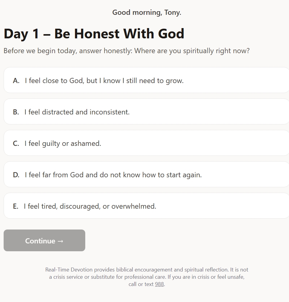 Daily pulse question screen with A-E options