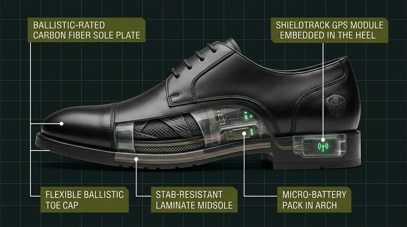 Athletic Tactical ballistic shoe cutaway — internal layer view