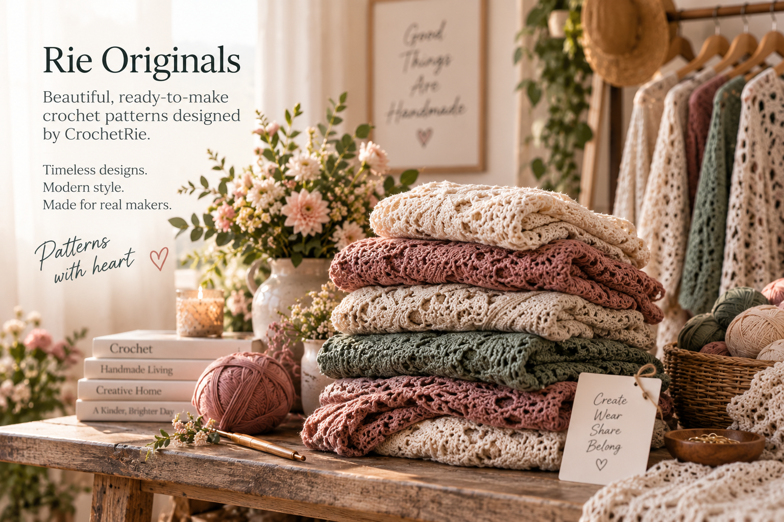 Folded crochet textiles and flowers