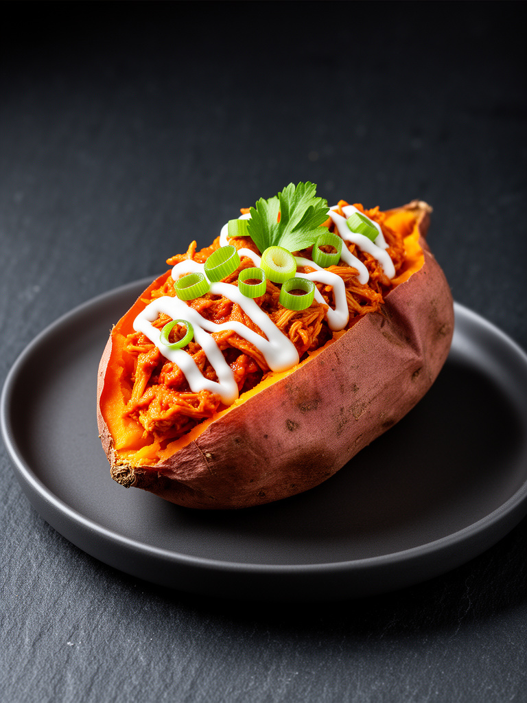 Buffalo chicken stuffed sweet potato