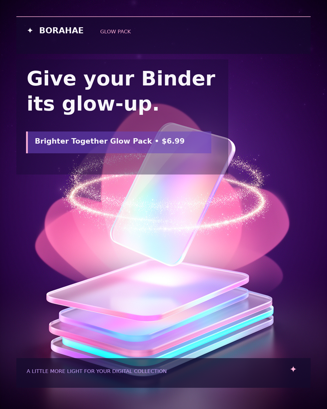 Illustrative Glow Pack preview with a lilac collection scene