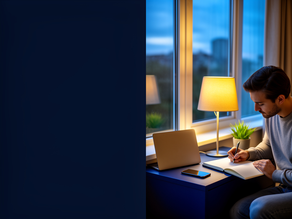 A person planning privately at a desk, with a closed laptop and phone.