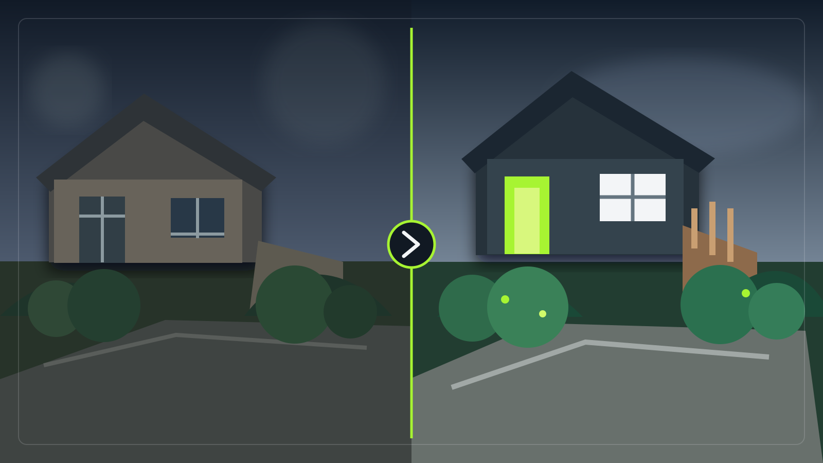 Illustrative before and after AI concept for an exterior renovation
