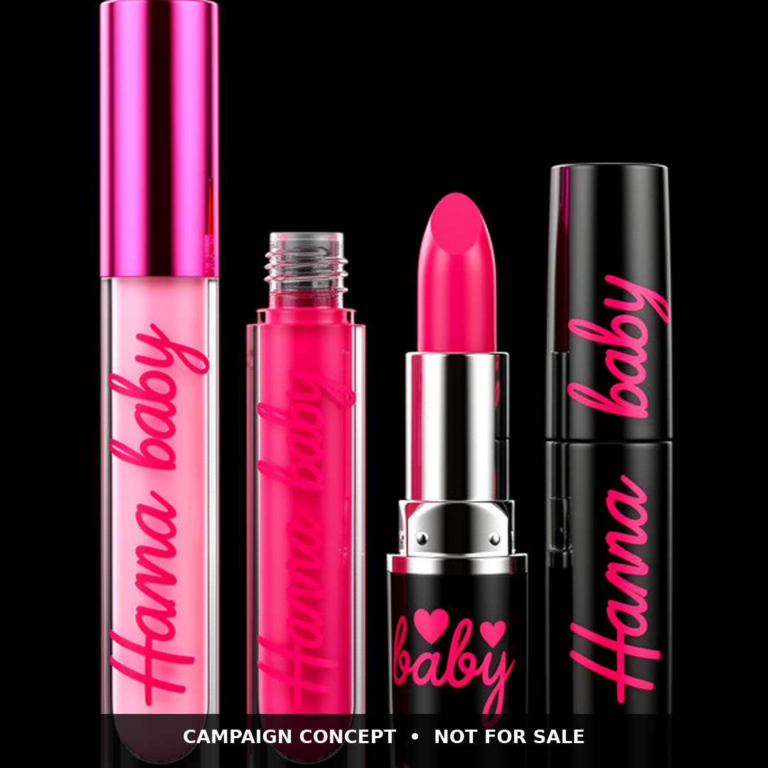 Hanna baby & OGJV lip color and gloss campaign concept in hot pink and chrome