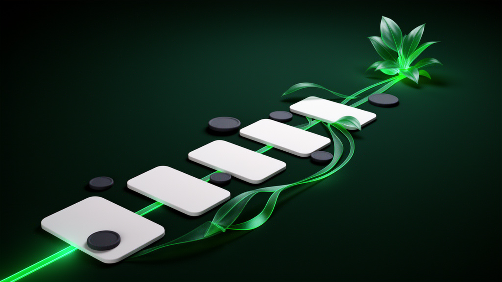 A connected sequence of steps growing into a green plant