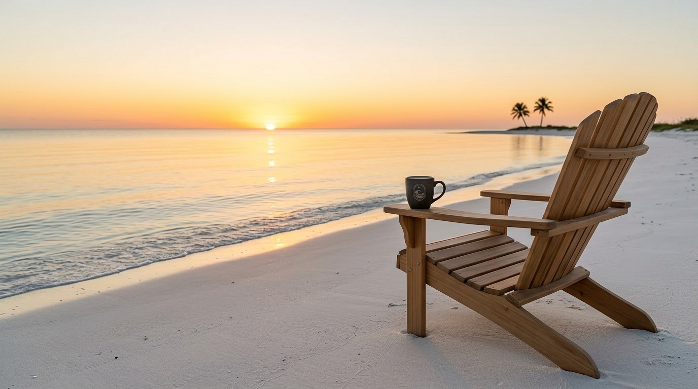 Morning shore with lawn chair