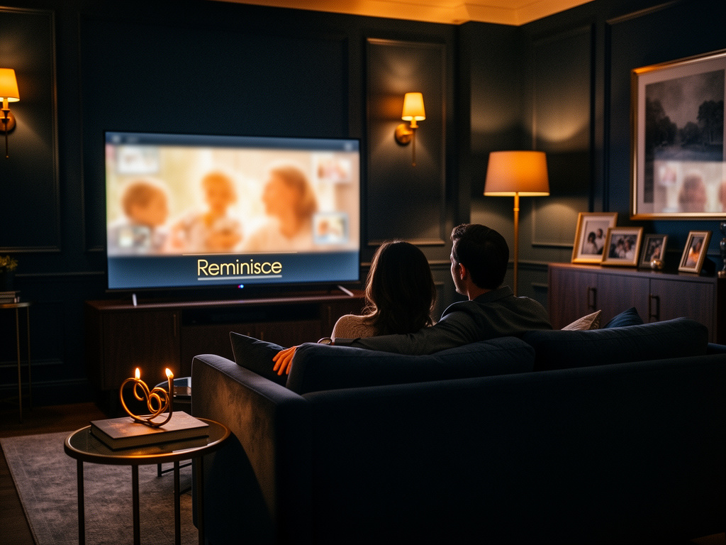 Couple watching their memory movie together