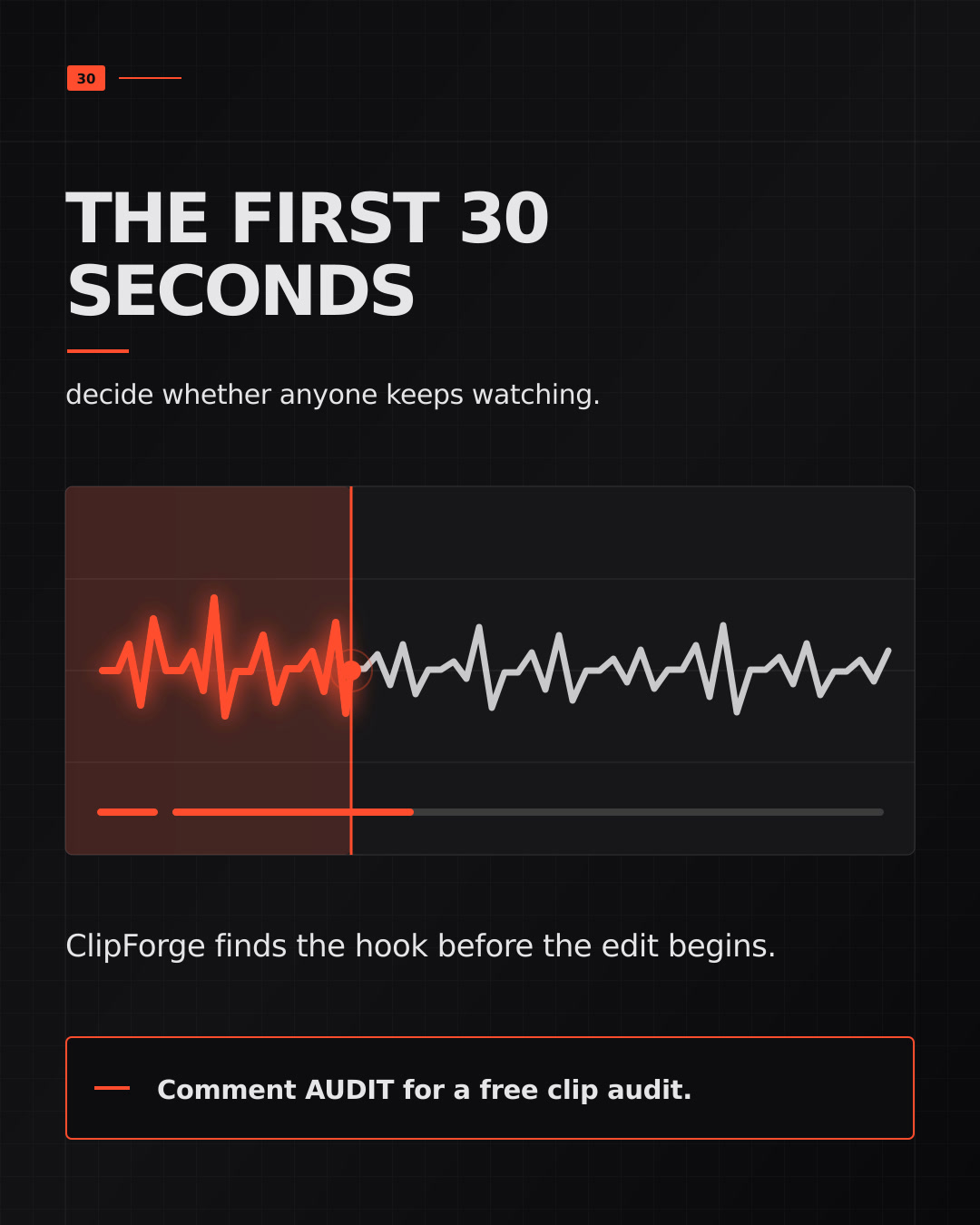 ClipForge sample creative about the first 30 seconds