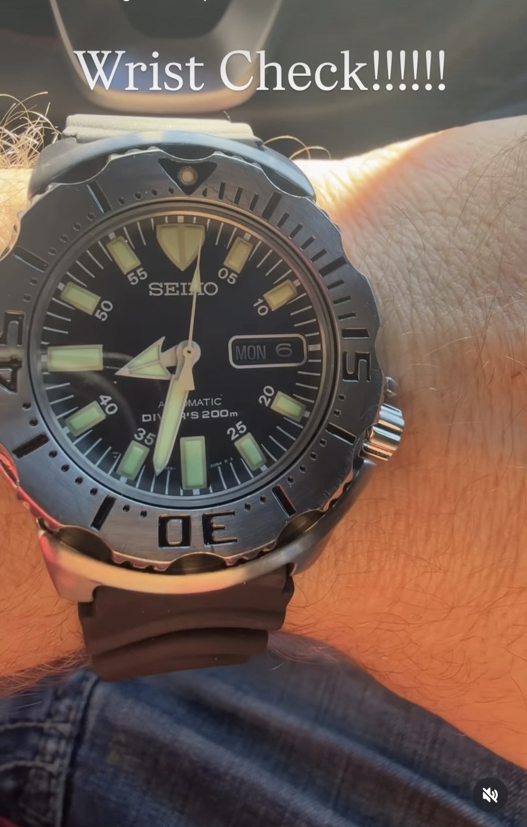Seiko Monster Diver on wrist — daytime, tan strap